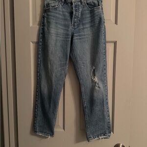 Daze just right Blue button fly Straight-Leg Jeans with Distressed Details